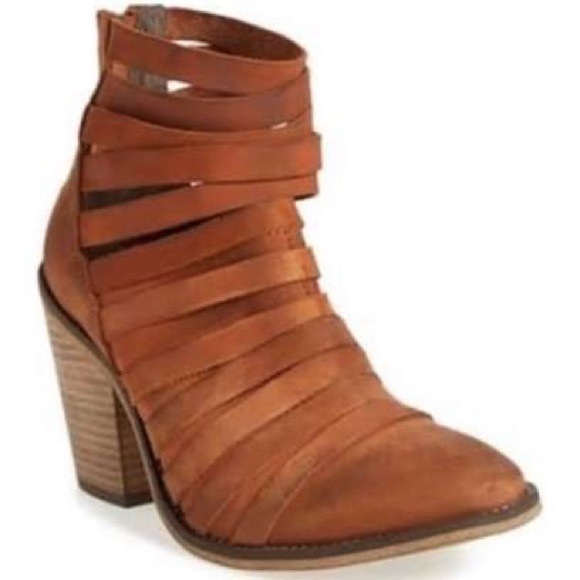 *EUC* Free People / Hybrid Strappy Stacked Heel Leather Ankle Boot / Bro… - Picture 2 of 14